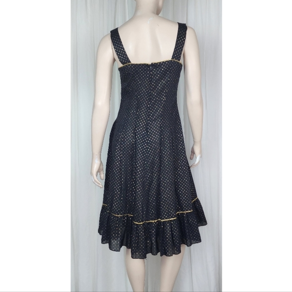 Vintage 70s Julie Miller black gold polka-dot prairie circle skirt sundress M - Picture 6 of 8